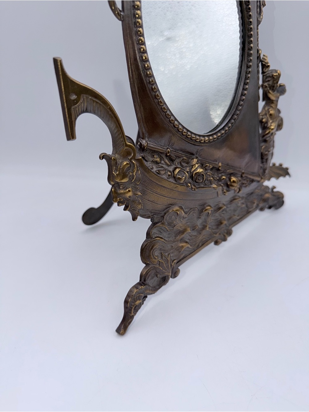 Ornate Brass Cherub Vanity Mirror - Bronze Finish - Picture 5 of 9
